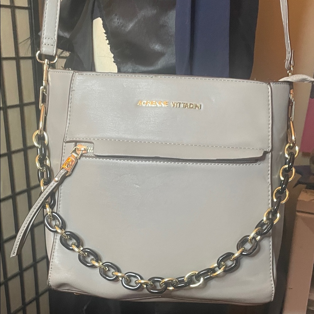 Adrienne Vittadini Gray Crossbody Bag with Chain Detail